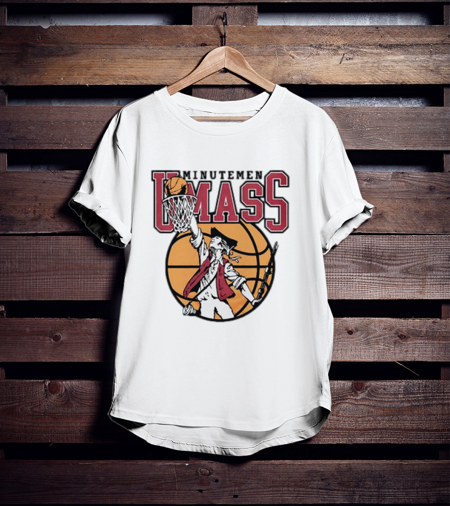 UMass Minutemen Basketball Retro Throwback Dunking Minuteman Basketball Graphic T-Shirt