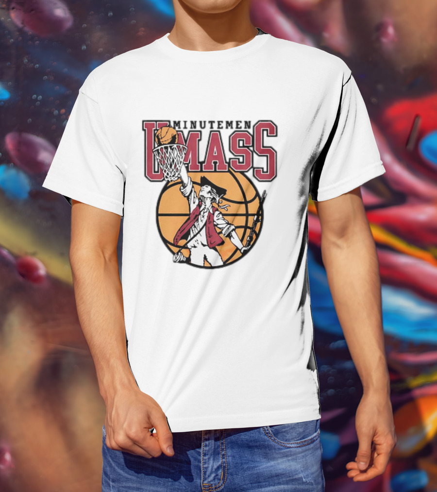 UMass Minutemen Basketball Retro Throwback Dunking Minuteman Basketball Graphic T-Shirt