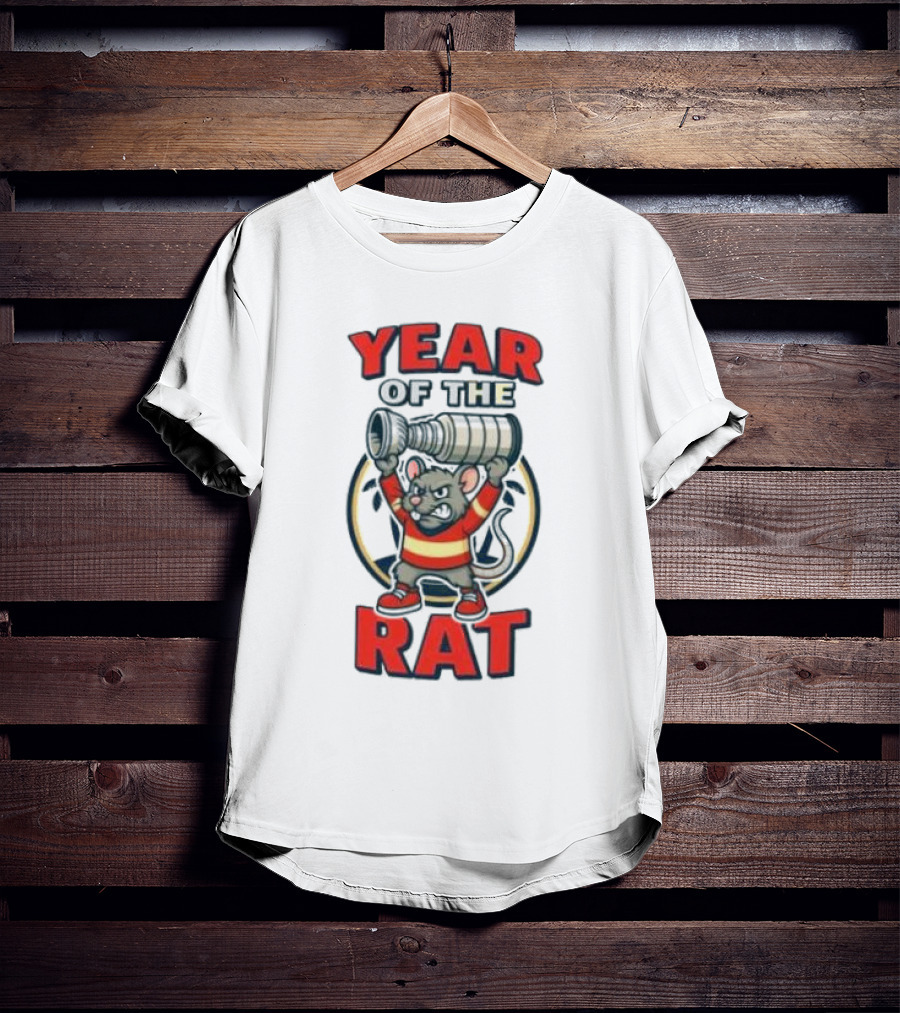 Year Of The Rat Hockey Mascot Mouse Champion With Trophy T-Shirt