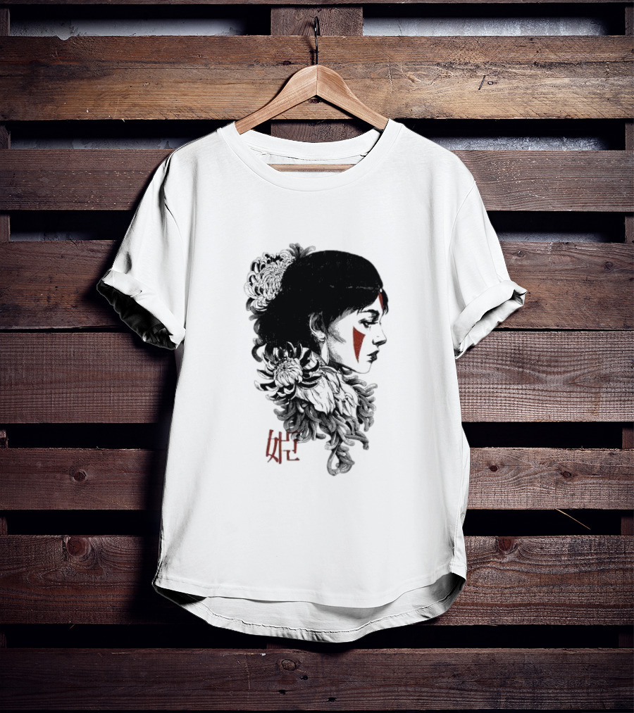 Rafael Baptista Wolf Girl Floral Face Paint Chrysanthemum T-Shirt