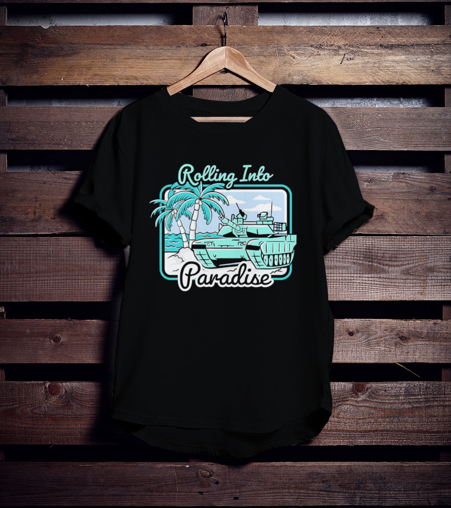 Rolling Into Paradise Tropical Beach Tank Palm Trees Ocean Scene T-Shirt