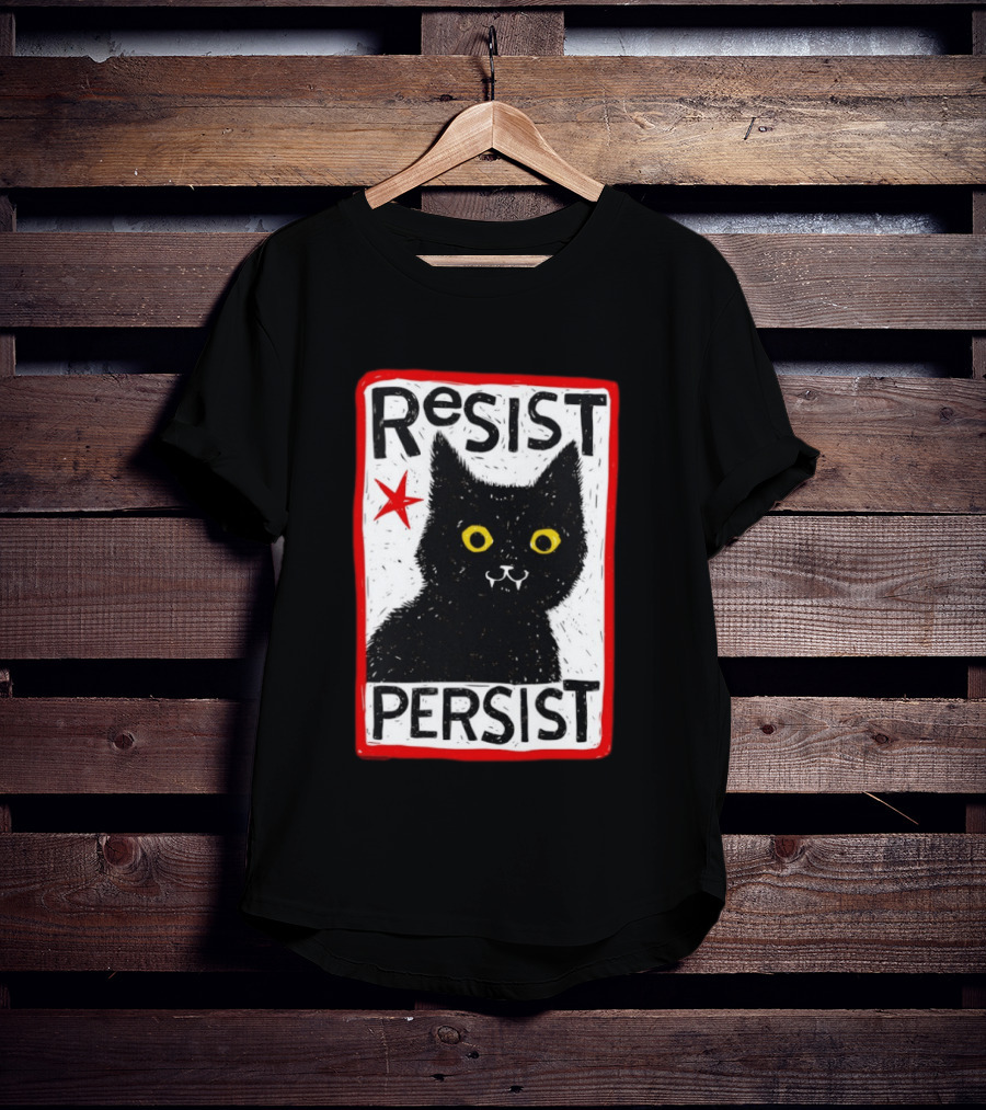 Resist Persist Black Cat Activism Red Star Empowerment T-Shirt