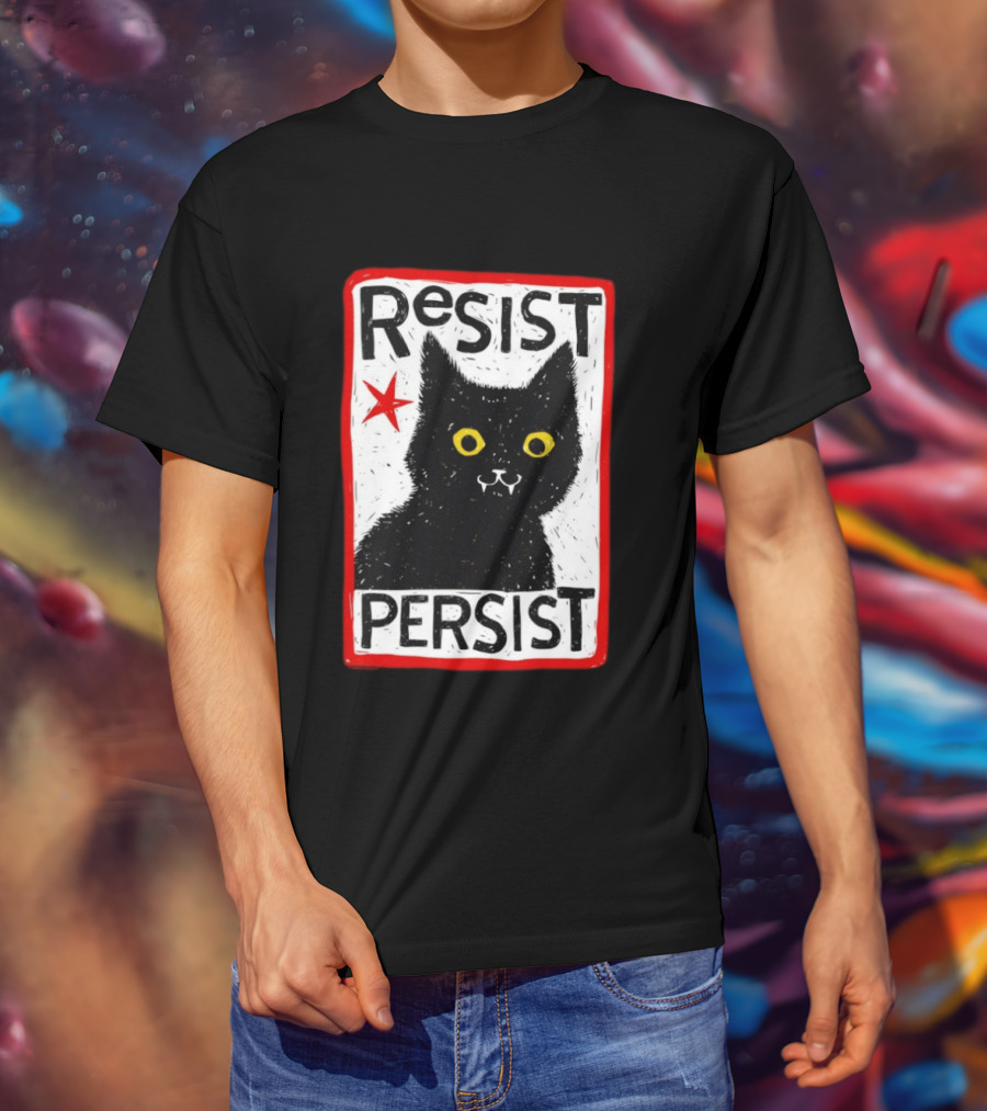 Resist Persist Black Cat Activism Red Star Empowerment T-Shirt