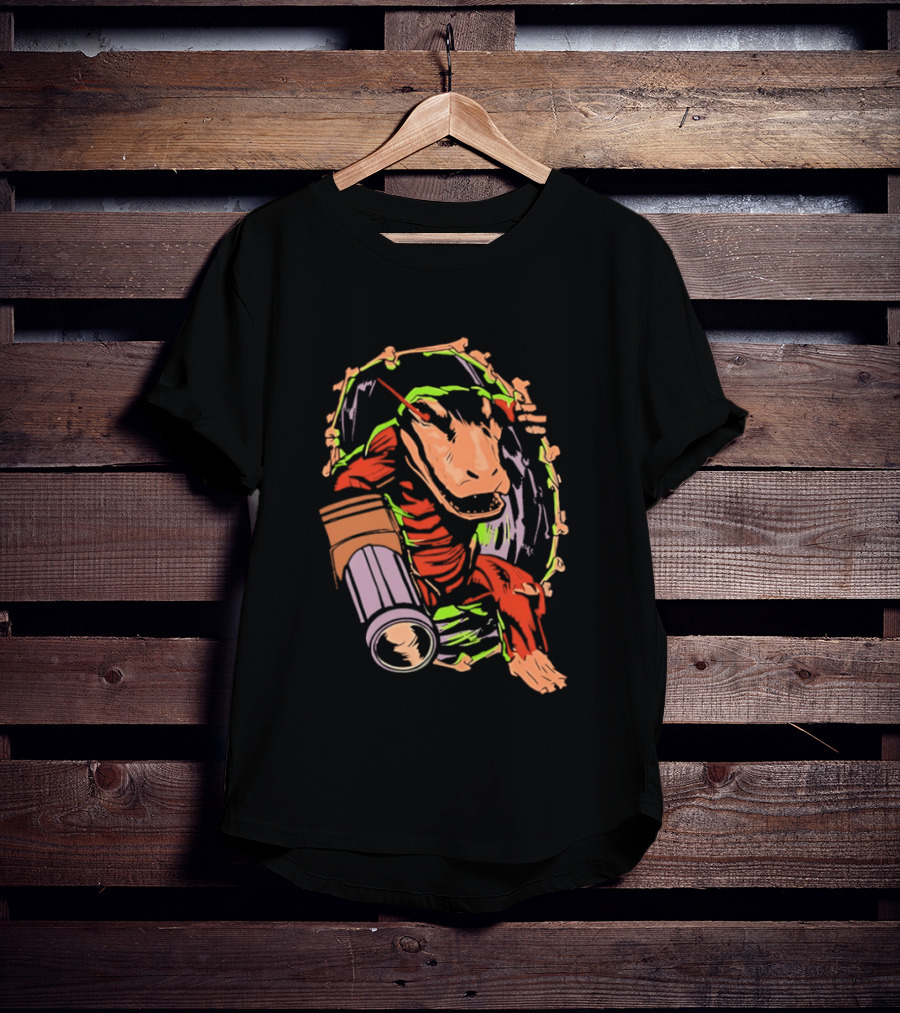 Colorful Dinosaur Cartoon Illustration With Vibrant Brush Strokes T-Shirt