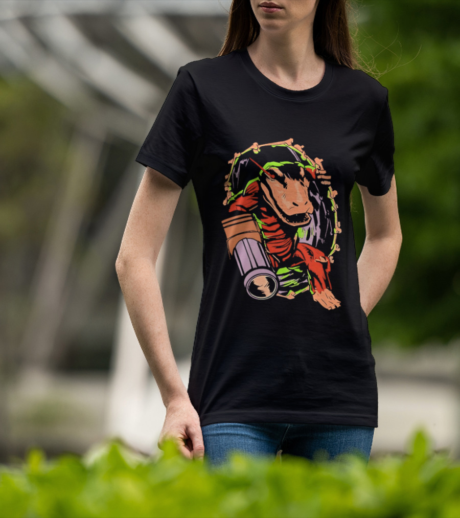 Colorful Dinosaur Cartoon Illustration With Vibrant Brush Strokes T-Shirt