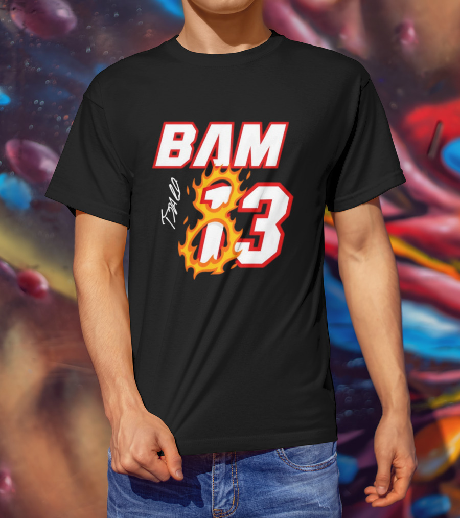 Bam Adebayo Miami Heat BAM 13 Flaming Signature T-Shirt