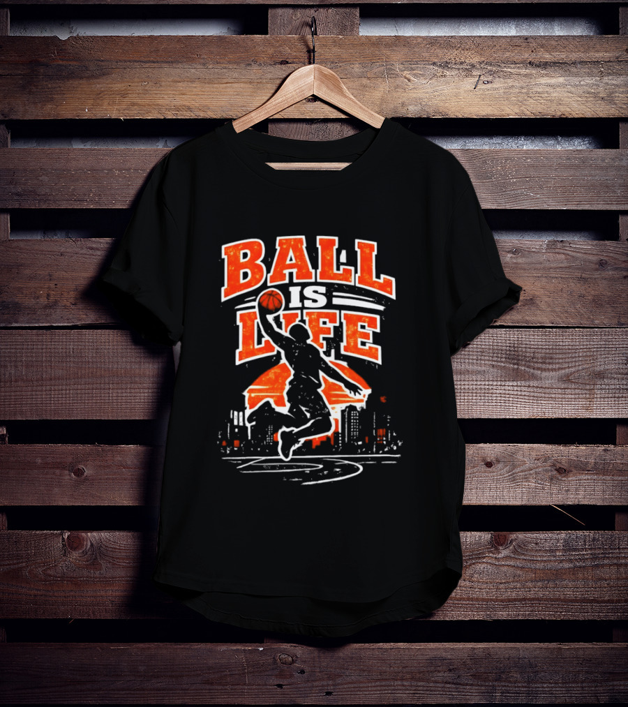 Ball Is Life Dunking Cityscape Skyline T-Shirt