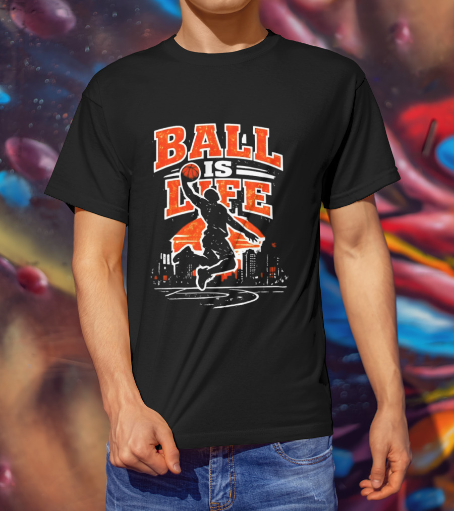 Ball Is Life Dunking Cityscape Skyline T-Shirt