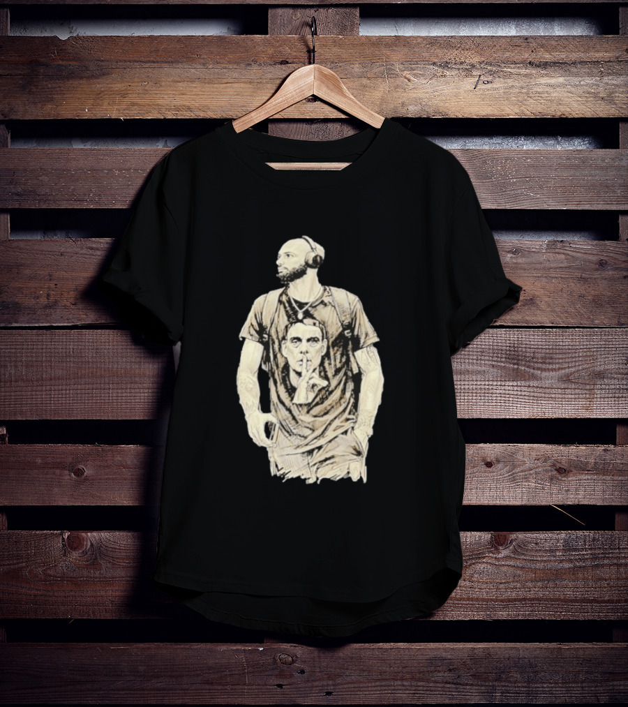 Bearded Man With Headphones And Quiet Gesture T-Shirt