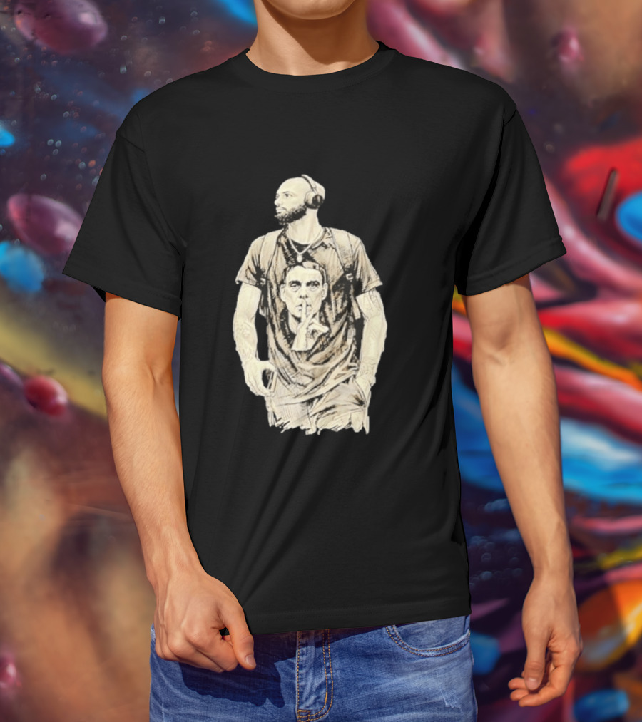 Bearded Man With Headphones And Quiet Gesture T-Shirt