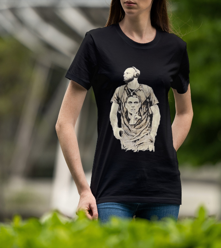 Bearded Man With Headphones And Quiet Gesture T-Shirt