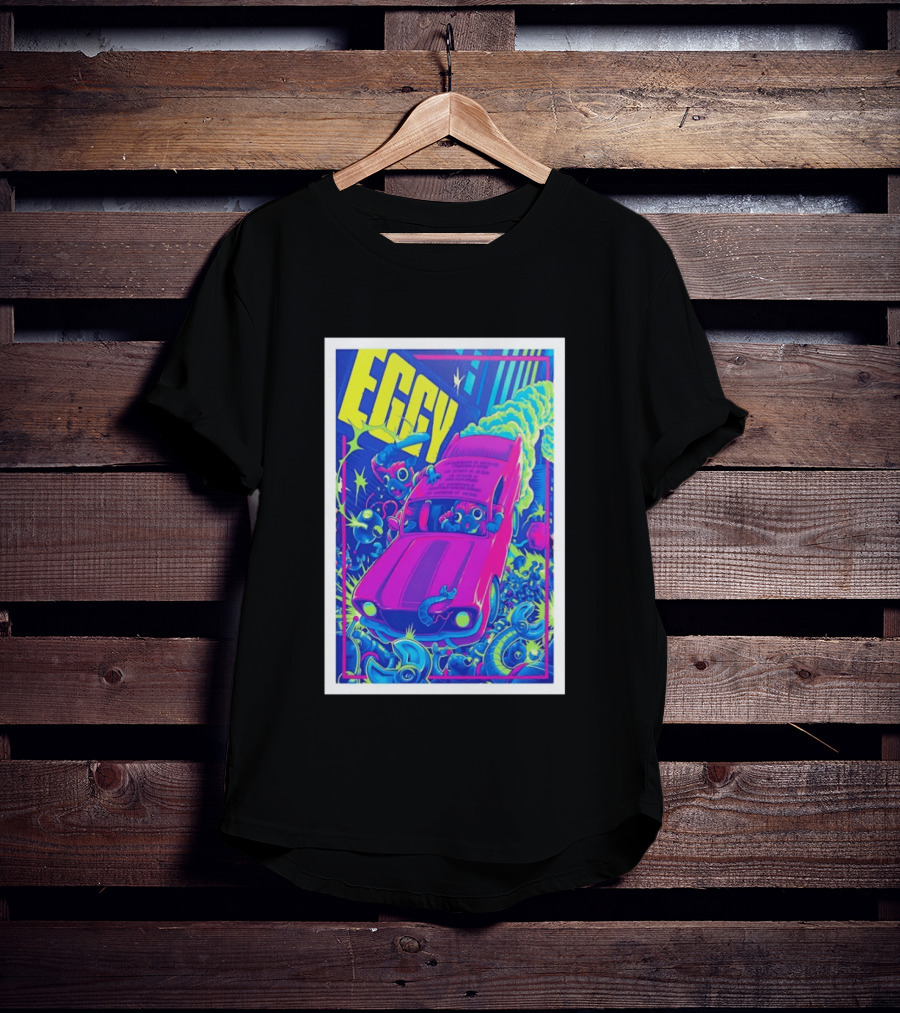 Eggy March 8 2026 The Burl Show Retro Neon Car Adventure T-Shirt