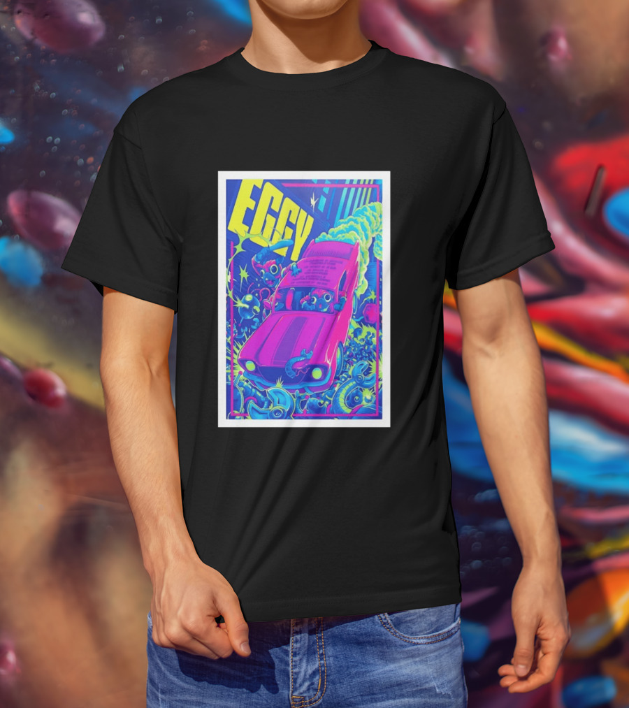Eggy March 8 2026 The Burl Show Retro Neon Car Adventure T-Shirt