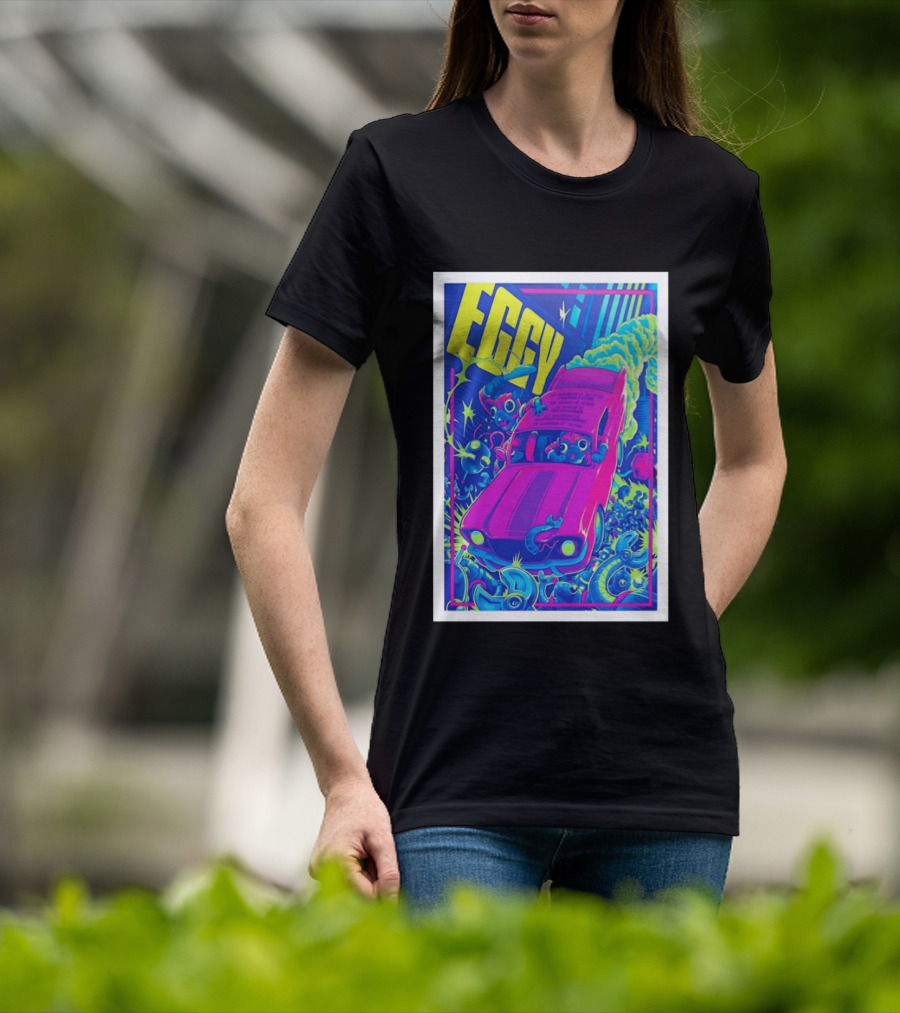 Eggy March 8 2026 The Burl Show Retro Neon Car Adventure T-Shirt