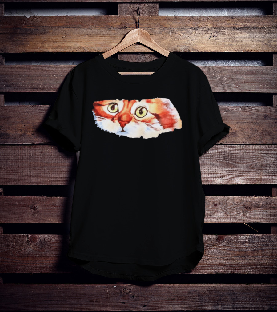 Watercolor Ginger Cat Face Green Eyes Close Up T-Shirt