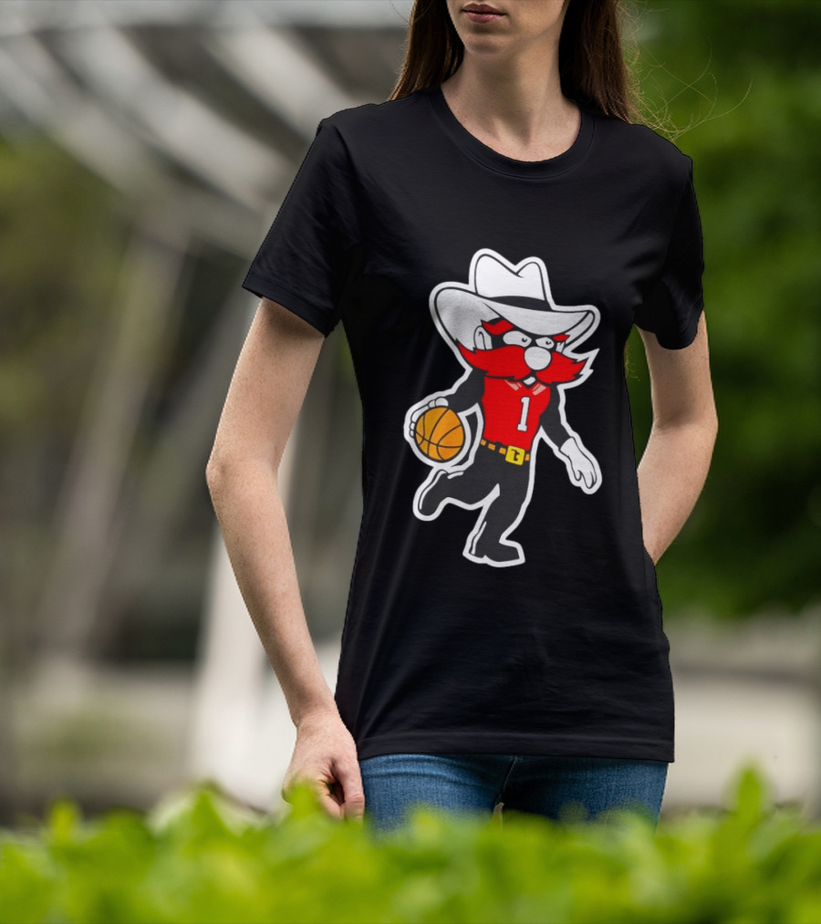 Coach Grant McCasland Raider Red Mascot Basketball Motif T-Shirt