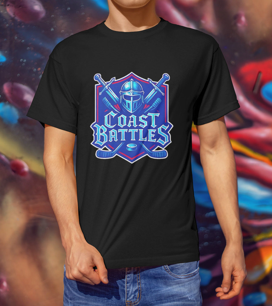 Coast Battles Hockey Knight Helm Swords And Crossed Sticks T-Shirt
