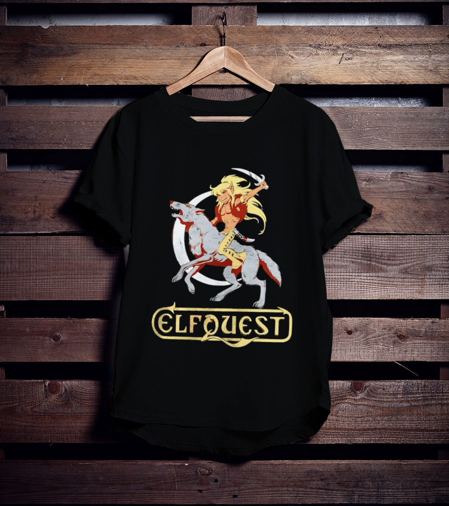 Elfquest Cutter Riding Wolf Crescent Moon Scene T-Shirt