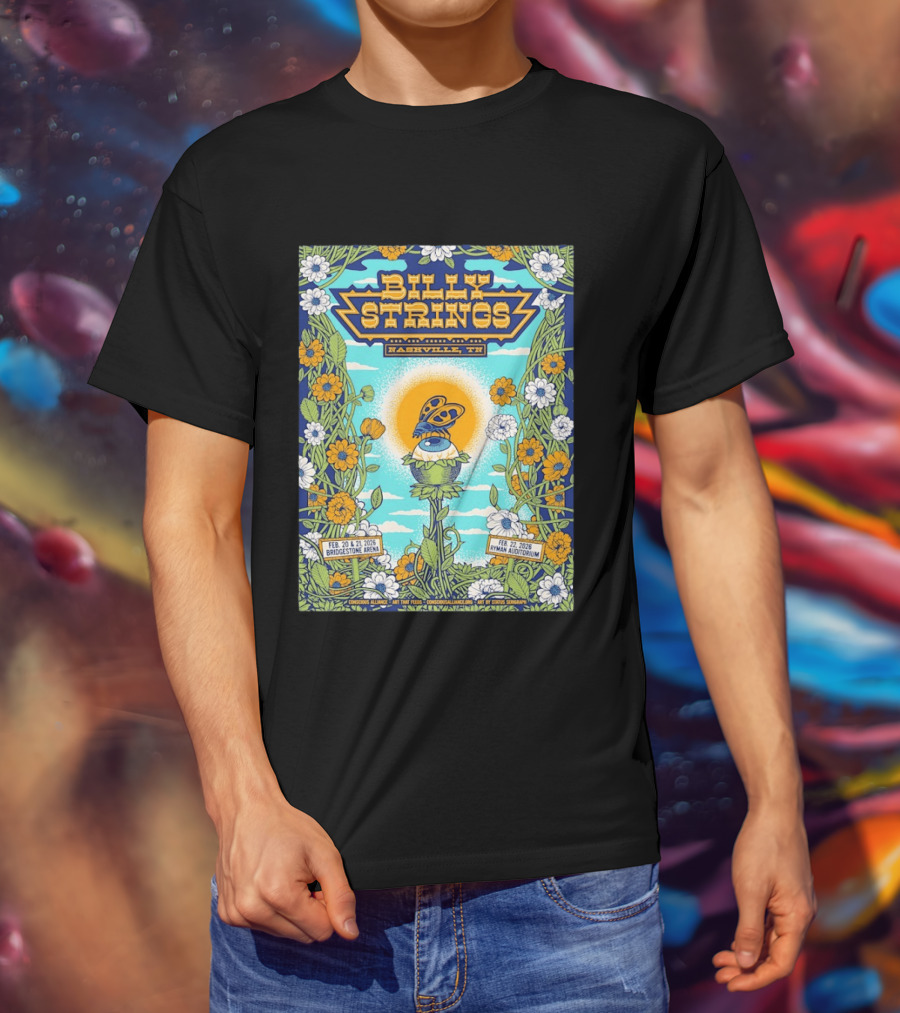 Billy Strings Nashville TN Bridgestone Arena Ryman Auditorium February 2026 Butterfly Flowers T-Shirt