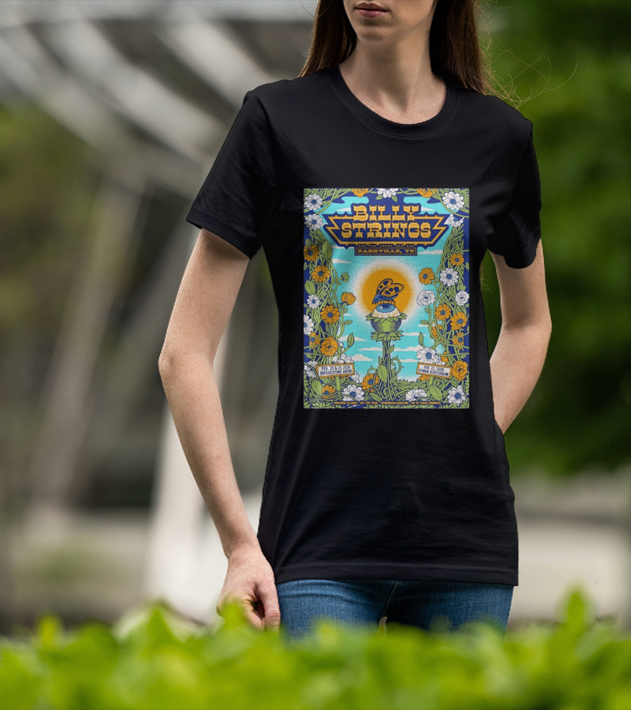 Billy Strings Nashville TN Bridgestone Arena Ryman Auditorium February 2026 Butterfly Flowers T-Shirt