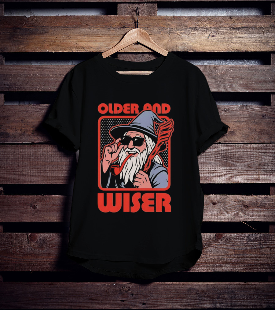 Older And Wiser Gandalf Smoking Pipe And Staff T-Shirt