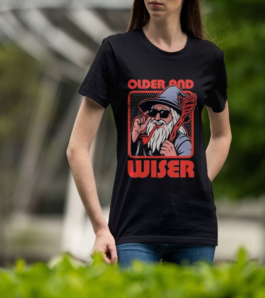 Older And Wiser Gandalf Smoking Pipe And Staff T-Shirt