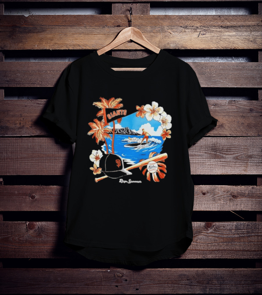 Giants Reyn Spooner Aloha Baseball Beach Surfing Floral Scene T-Shirt