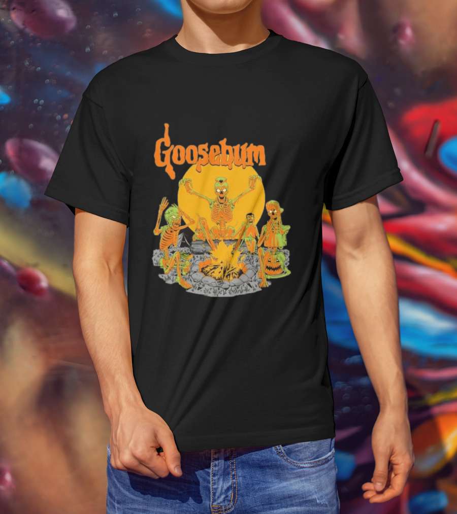 Goosebumps Skeleton Campfire Gnomes Slappy The Dummy Halloween Scene T-Shirt