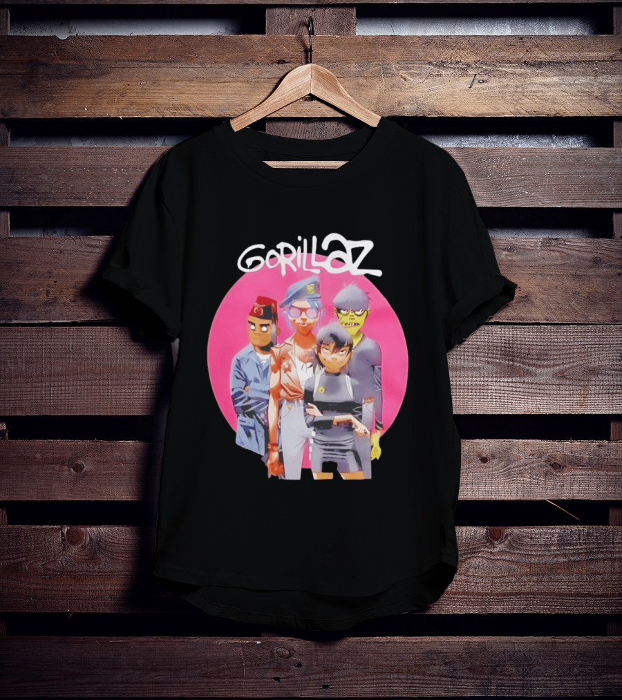 Gorillaz Humanz Group Characters On Pink T-Shirt
