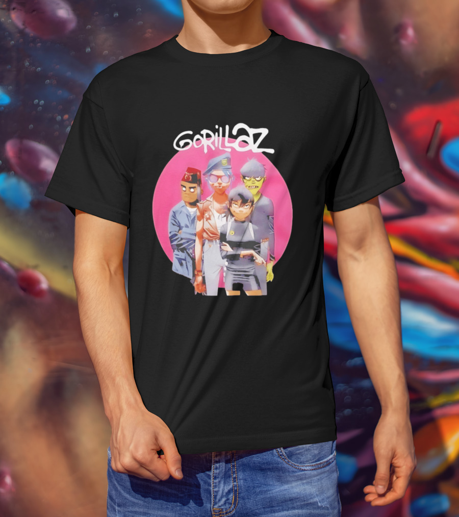 Gorillaz Humanz Group Characters On Pink T-Shirt