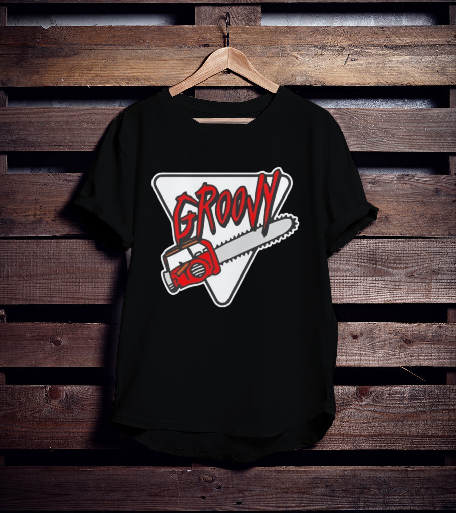 Groovy Chainsaw Retro Graphic Triangular T-Shirt
