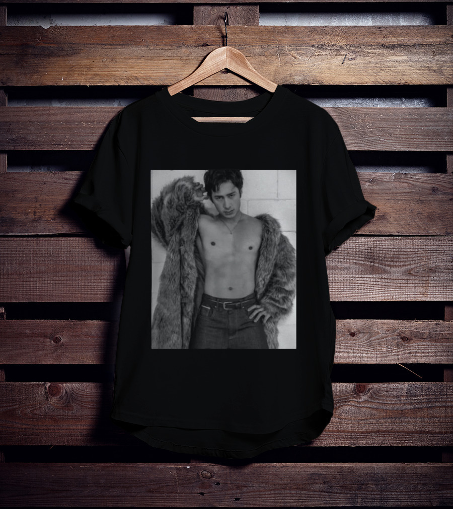 Hudson Williams Bold Fur Coat Statement With Classic Denim T-Shirt