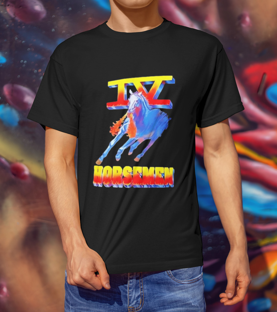 IV Horsemen Fire Breathing Blue Horse Flame Burst T-Shirt