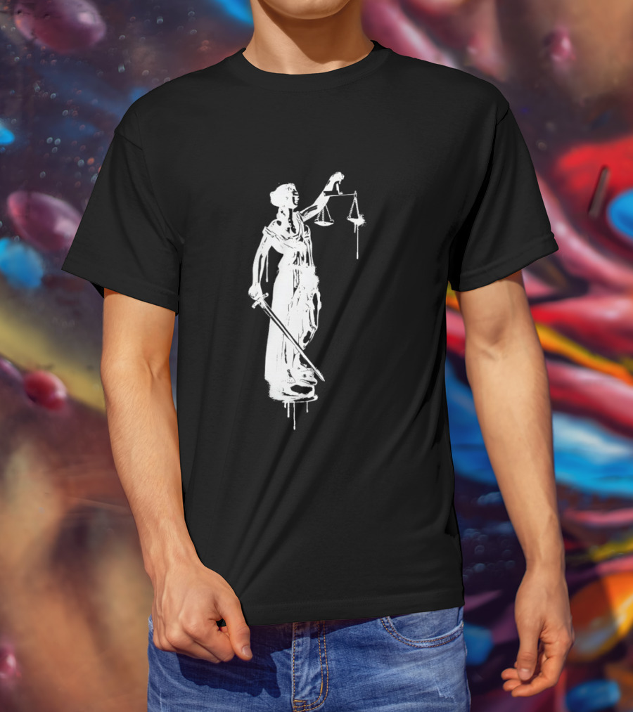 Blindfolded Justice Holding Scales And Sword T-Shirt
