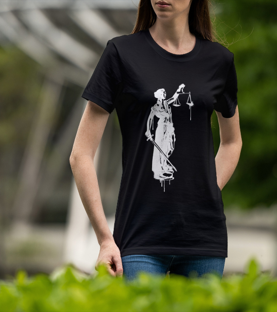 Blindfolded Justice Holding Scales And Sword T-Shirt