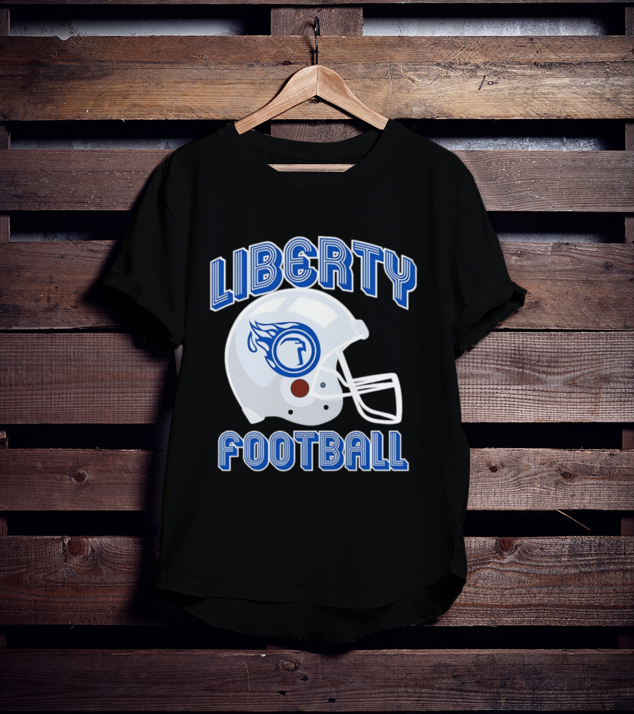 Liberty Football Helmet Flames Icon Blue T-Shirt