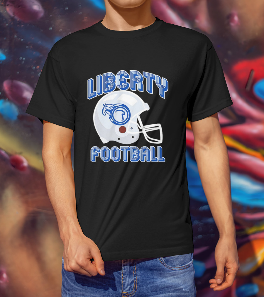 Liberty Football Helmet Flames Icon Blue T-Shirt