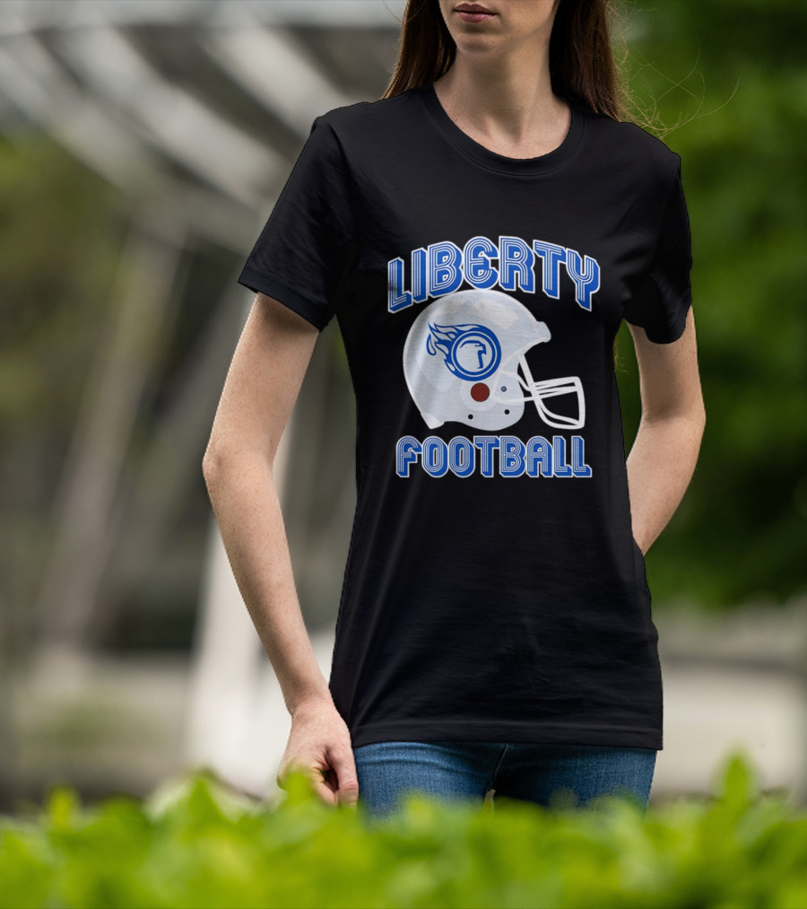 Liberty Football Helmet Flames Icon Blue T-Shirt
