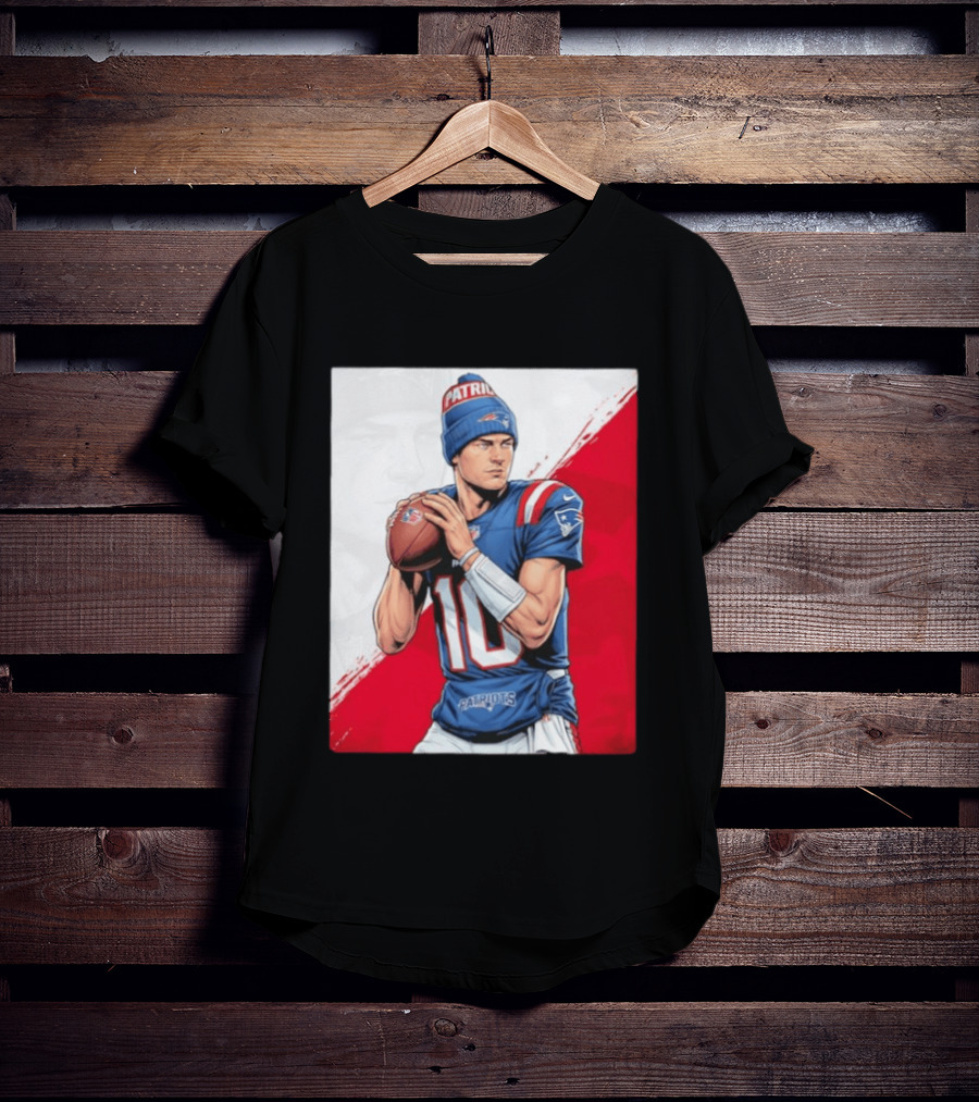 New England Patriots Number 10 Quarterback Throwing Football Beanie T-Shirt