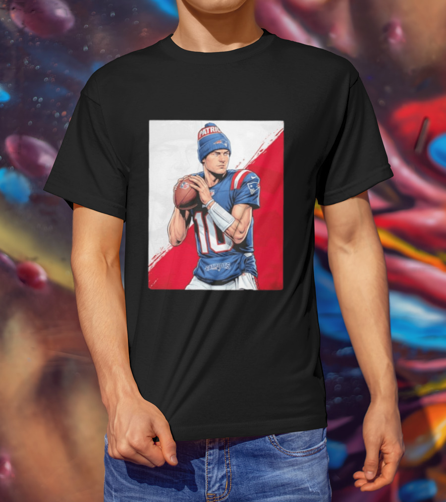 New England Patriots Number 10 Quarterback Throwing Football Beanie T-Shirt