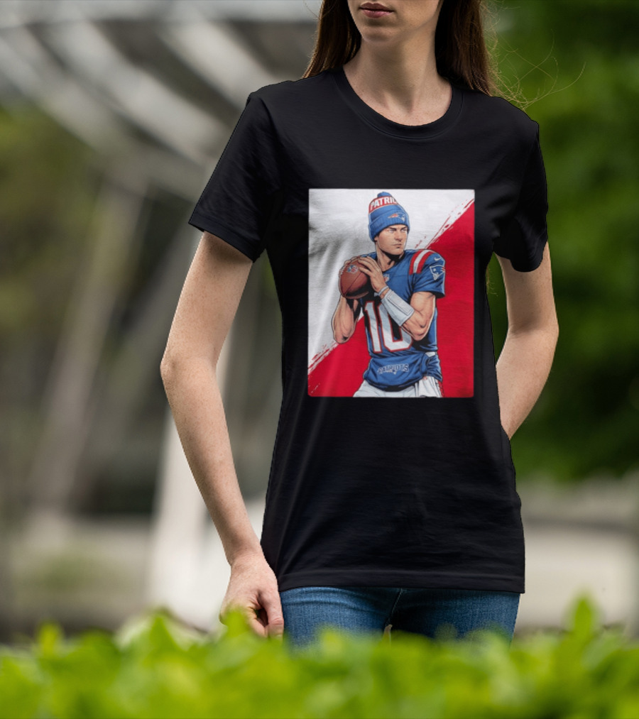New England Patriots Number 10 Quarterback Throwing Football Beanie T-Shirt
