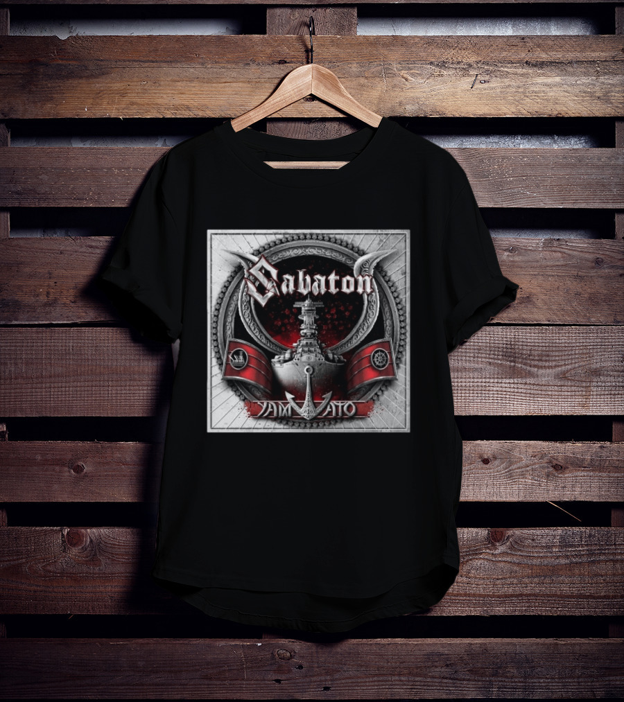 Sabaton Yamato Battleship Artwork With Red And Black Accents T-Shirt