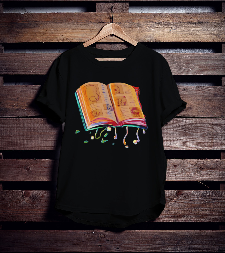 Sacri Book Open Pages With Expressive Faces Illustrations T-Shirt
