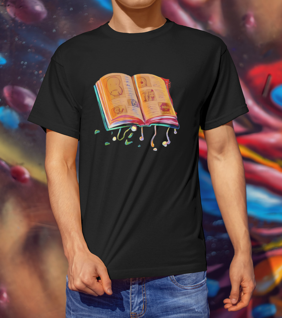 Sacri Book Open Pages With Expressive Faces Illustrations T-Shirt