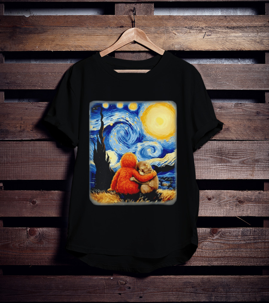Punch Kun Panchi Kun Van Gogh Monkey Punch Starry Night Hugging Scene T-Shirt
