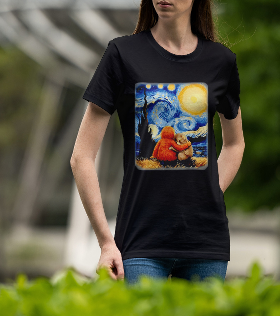 Punch Kun Panchi Kun Van Gogh Monkey Punch Starry Night Hugging Scene T-Shirt