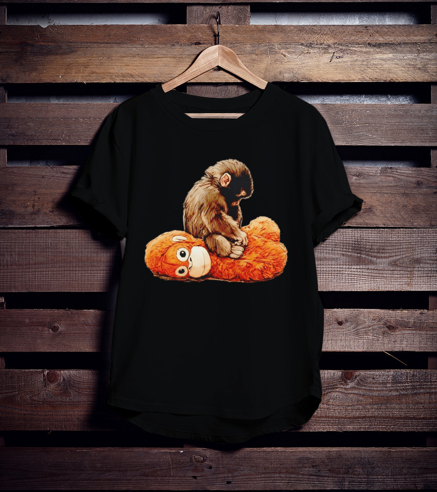 Punch Monkey Sitting On Plush Monkey T-Shirt