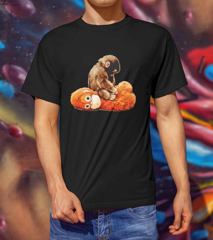 Punch Monkey Sitting On Plush Monkey T-Shirt