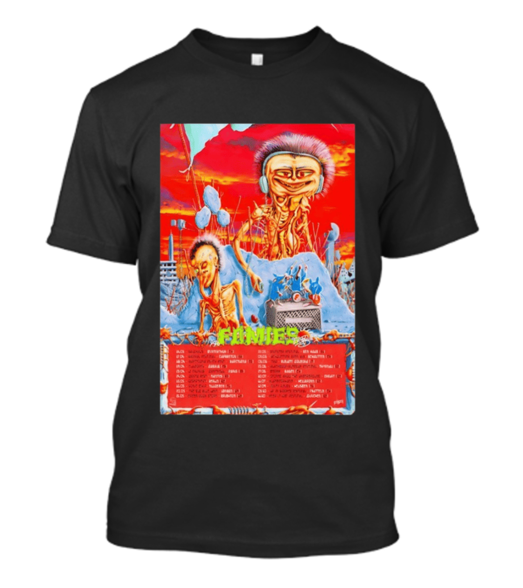 Fomies EU 2026 Skeleton Horror Tour Vibrant Alien Landscape T-Shirt