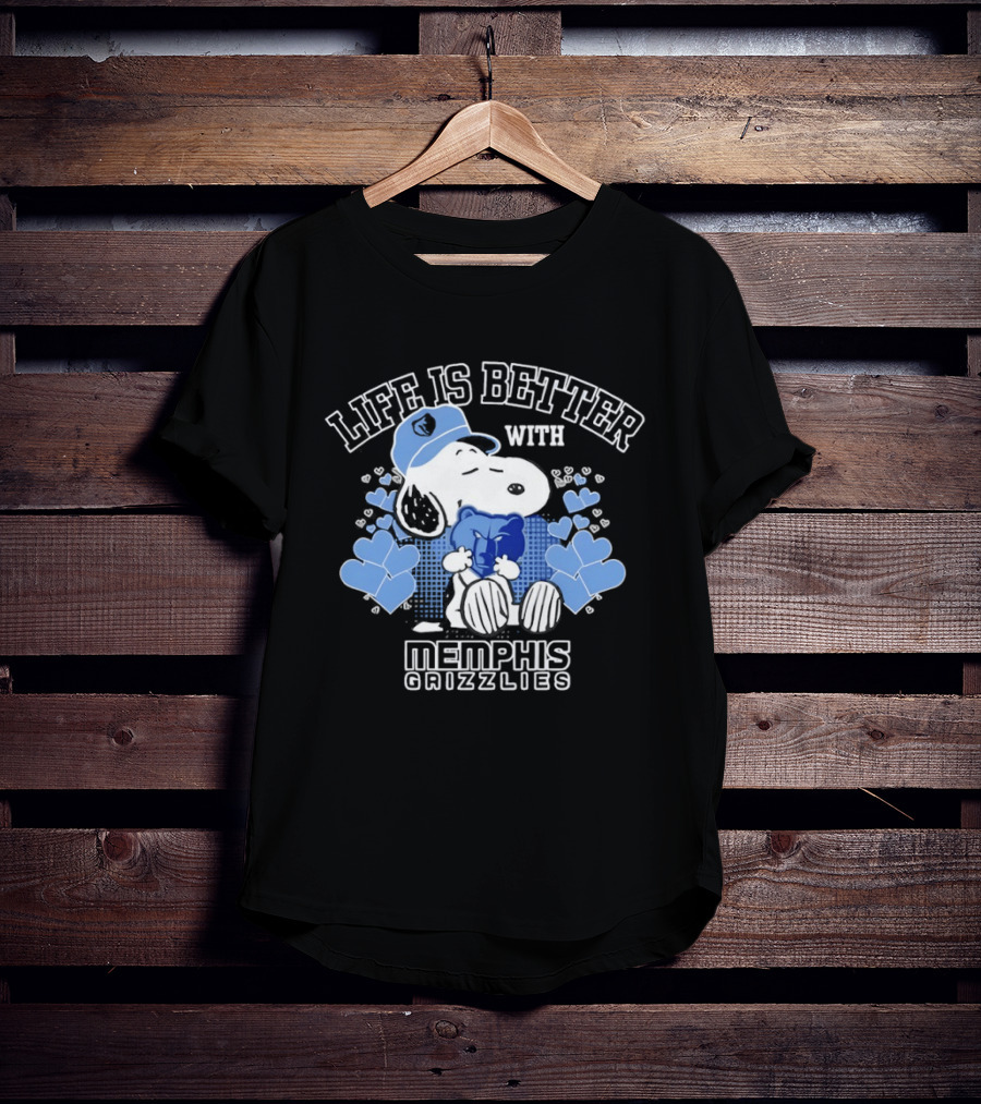 Life Is Better With Memphis Grizzlies Snoopy Holding Memphis Grizzlies T-Shirt